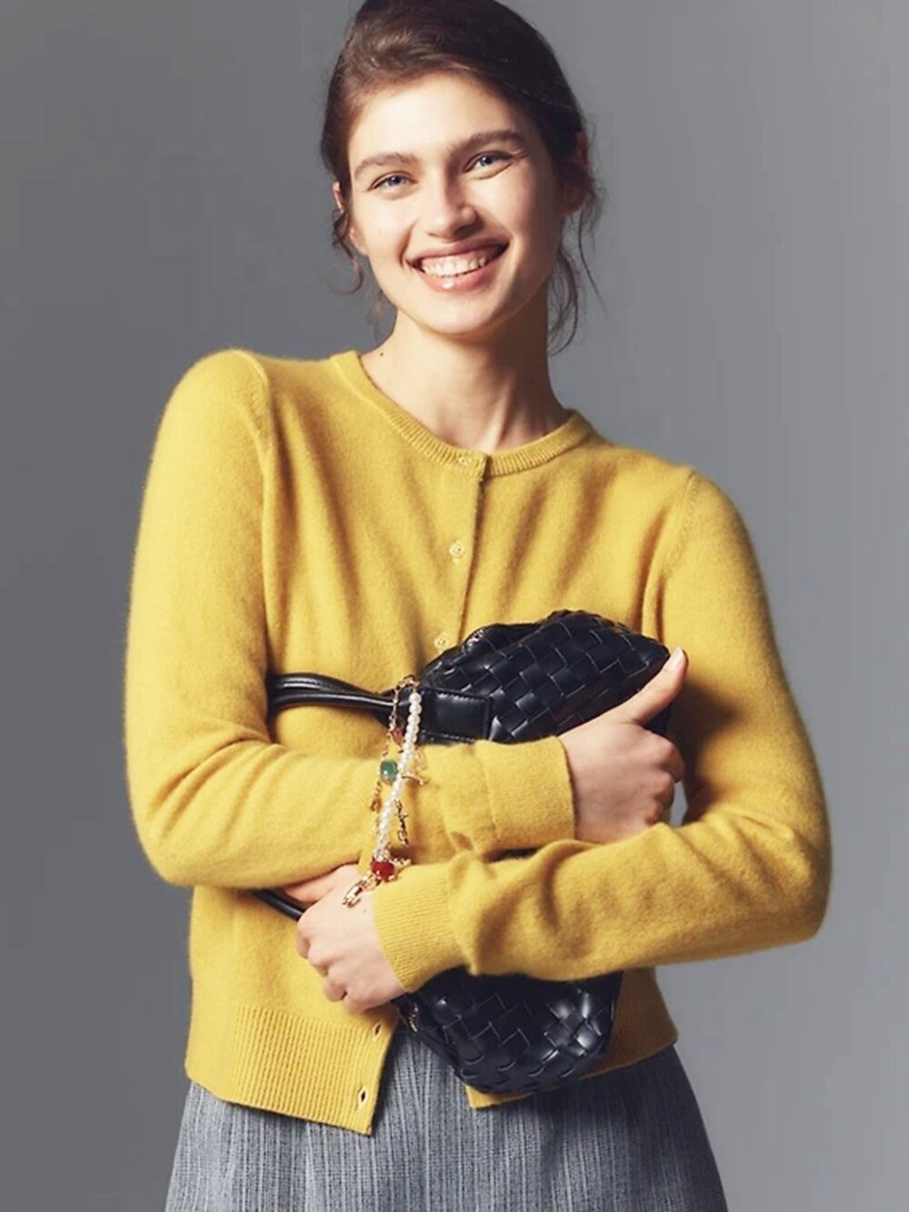 BY ANTHROPOLOGIE Yellow Gold 100% Cashmere THE JULIET Crew Neck Cardigan XXS